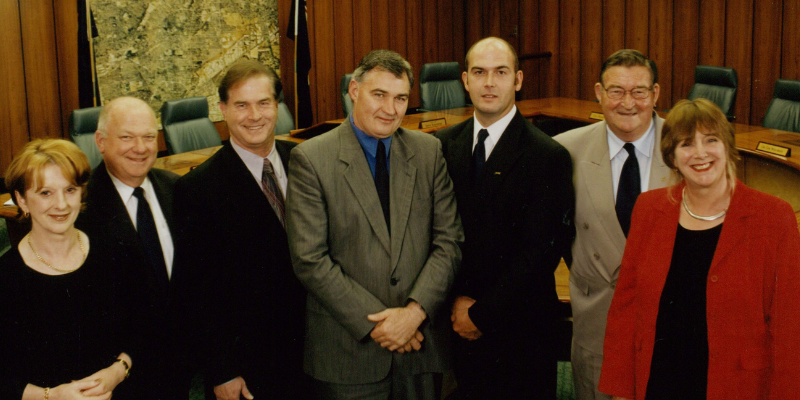 Group photo of 7 of the Councillors who served during the 2000 - 2003 Council term