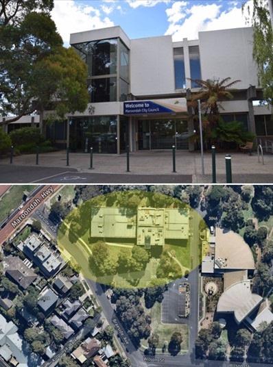 photo of entrance to Braeside, above photo of aerial image of Braeside