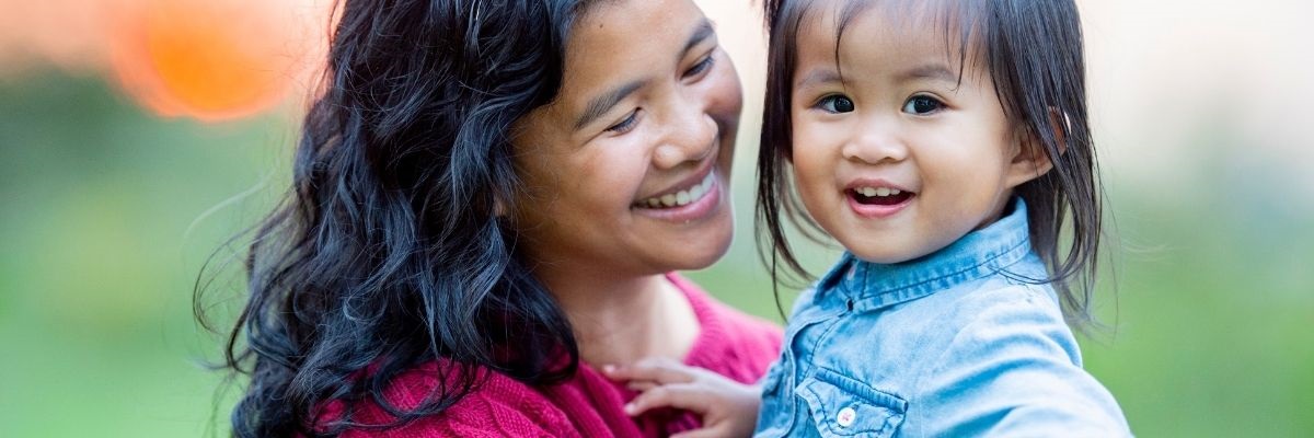 Woman looking at her child