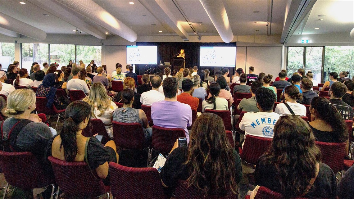People seated at the Maroondah Kinder information night watching the presenters