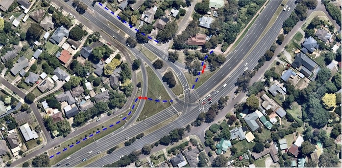 Map of footpath issues at Maroondah Highway and Yarra Road