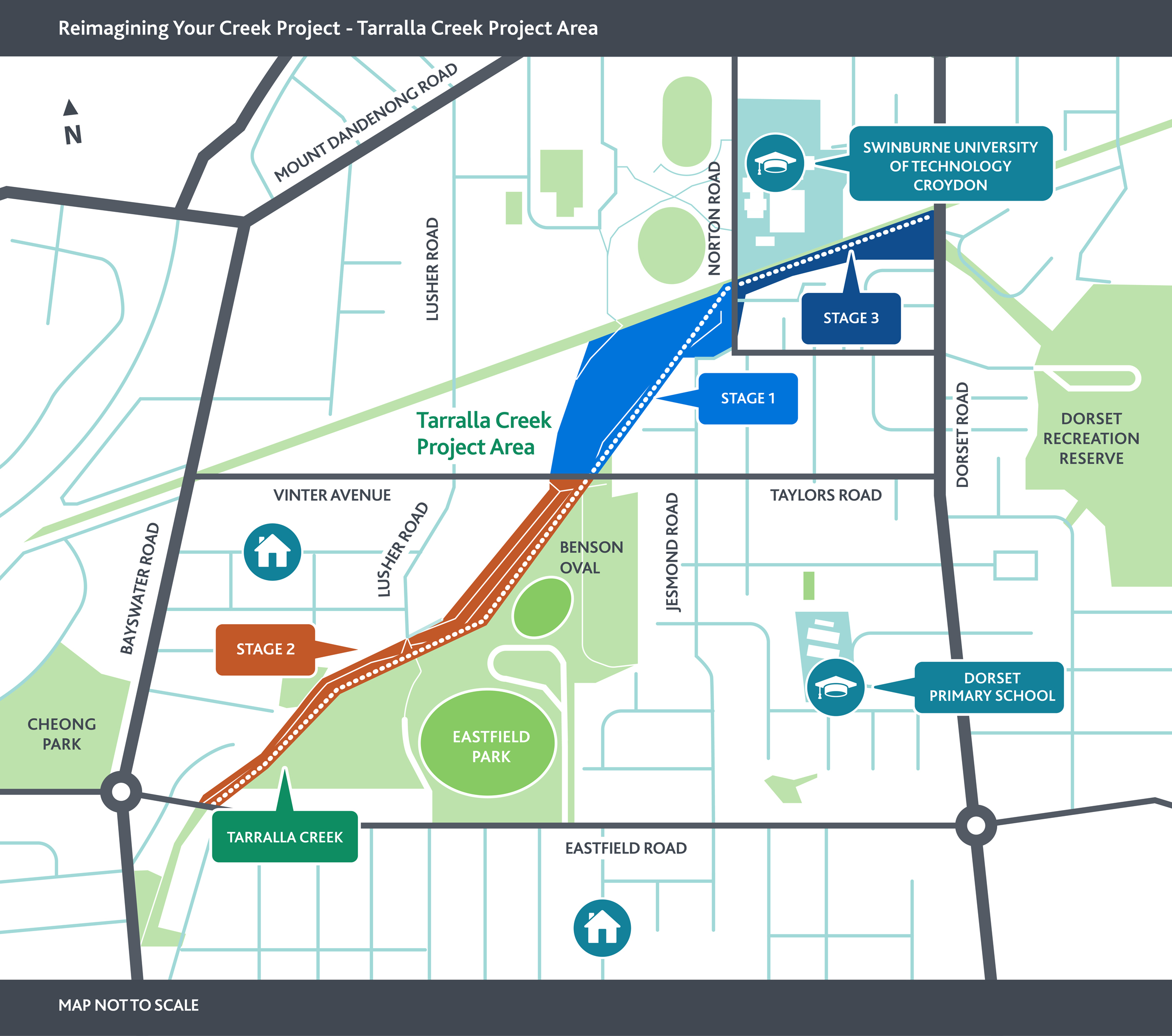 Graphic map of Croydon showing melbourne water creek works