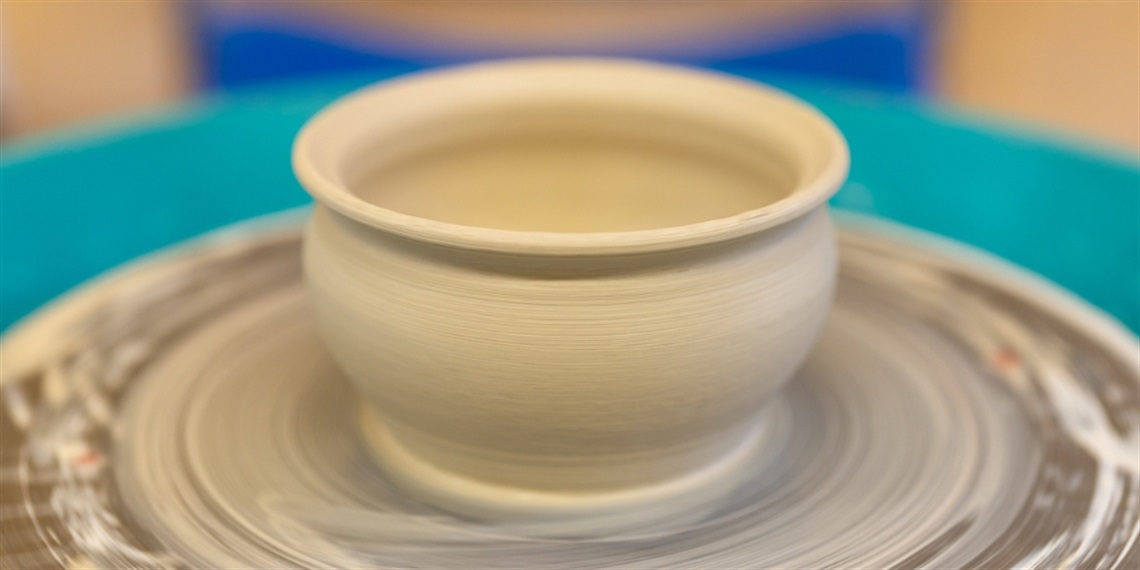 small bowl on pottery wheel