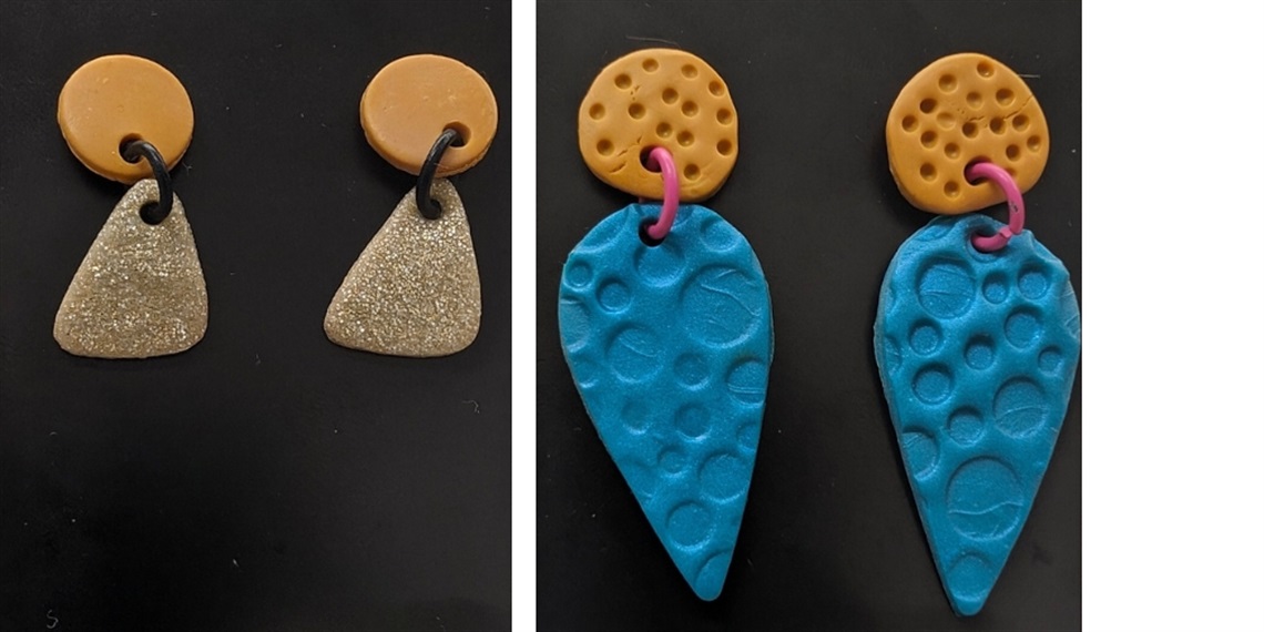 2 pairs of polymer clay earrings created by Kelly Pepper