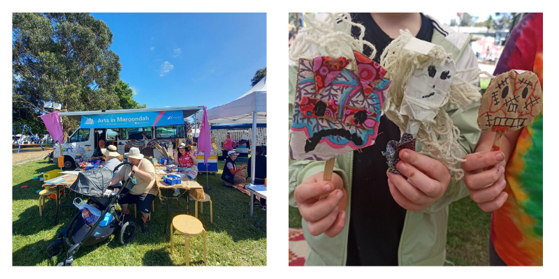 People taking part in arts and crafts activities at the Maroondah Festival.
