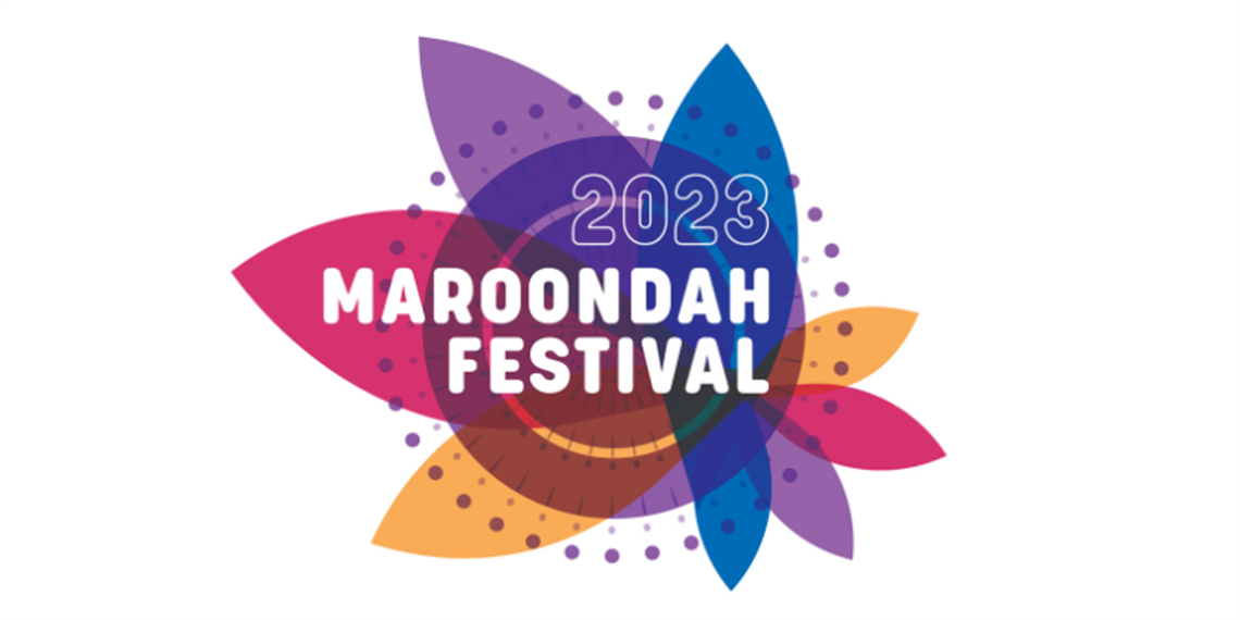 Brightly coloured logo that says 2023 Maroondah Festival