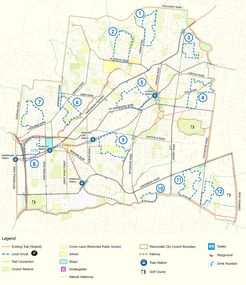 Map of walking routes in Maroondah