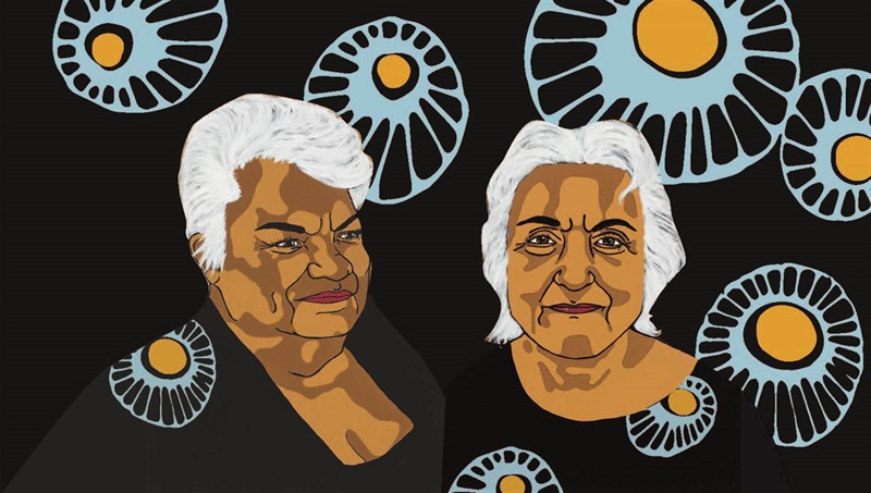 Artwork created for NAIDOC Week depicting Aunty Daphne Milward and Aunty Irene Norman
