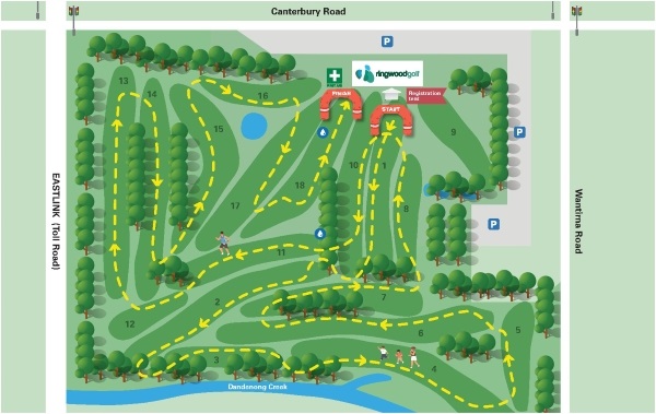 Map of route for Maroondah Night Run 2024