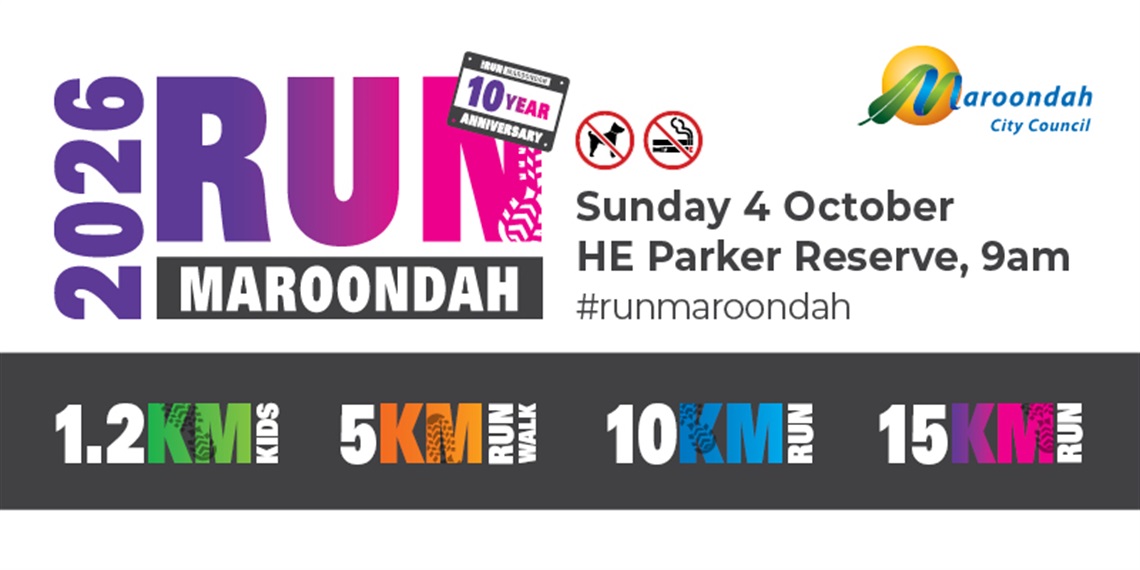 Run Maroondah promotional graphic showing event distances, date and location.