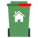 green and red lidded bin with an image of a house