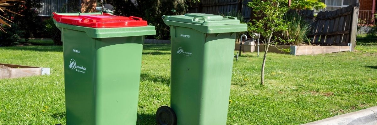 2 household garbage bins sitting on the curb waiting for collection