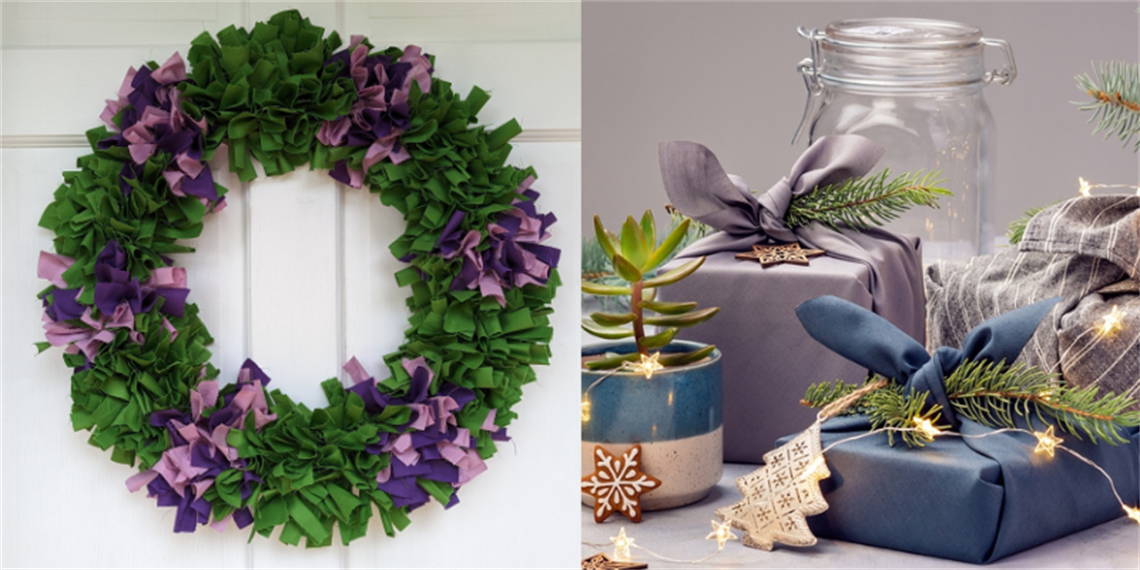 Fabric wreath and presents wrapped in fabric.png