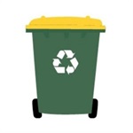 Recycling bin with blue lid