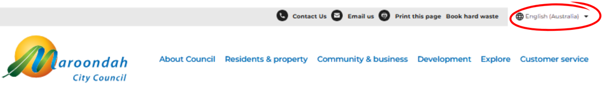 Mobile website showing the language selector set to English (Australia)