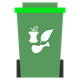 green lidded bin with an silhouette of food and garden waste
