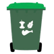 green lidded bin with an silhouette of food and garden waste
