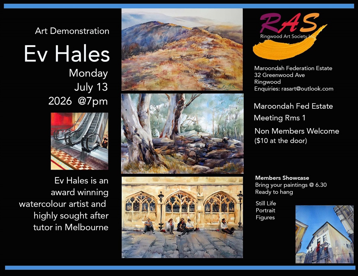 Meeting and demonstration details: Ev Hales with Ringwood Art Society